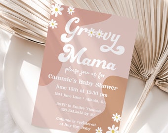 Groovy Mama Pink Baby Shower Invitations Custom Printed Invitations Personalized Printed Invitations