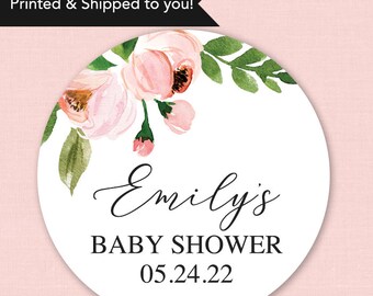 Baby Shower Stickers, Girl Baby Shower Favor Stickers, Pink Floral Baby Shower Stickers, Pink Floral Baby Shower Favor Labels
