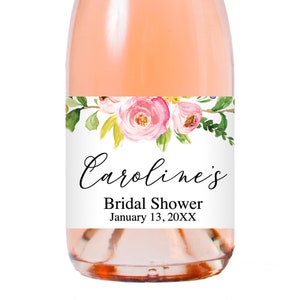 Pink Floral Bridal Shower Champagne Labels, Bridal Shower Mini Champagne Bottle Label, Floral Bridal Shower Champagne, Printed Label