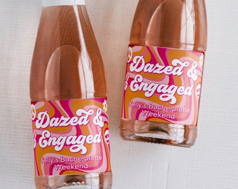 Dazed and Engaged Champagne Labels, Retro Groovy Bachelorette Party Mini Champagne Labels, Printed Groovy Bach Party Champ Labels