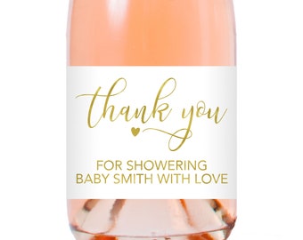 Thank you for showering with love champagne label, Baby Shower Mini Champagne Labels, Baby Shower Champagne Bottle Labels