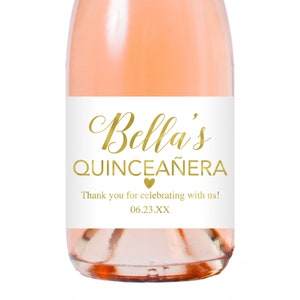 Quinceanera Champagne Bottle Labels Quinceanera Sparkling Cider Bottle Labels Quinceanera Mini Bottle Labels Personalized Quinceanera Favors image 1