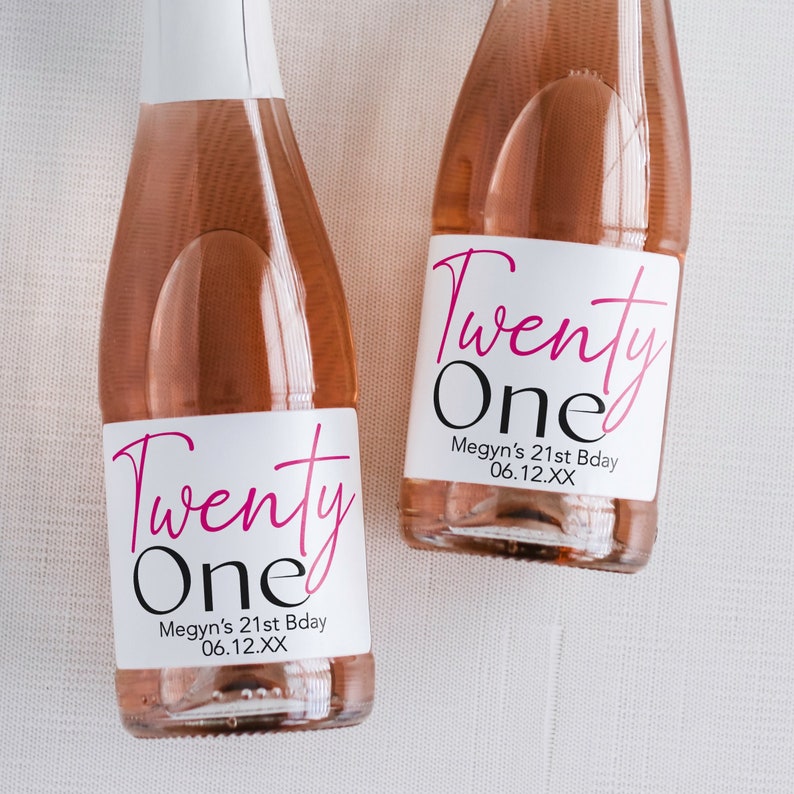 Twenty One Champagne Labels, 21st Birthday Champagne Bottle Labels, Twenty First Birthday Mini Champagne Bottle Labels, Printed Labels image 1