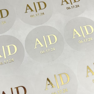 Wedding Monogram Envelope Stickers, Foil Printed Monogram Stickers, Monogram Envelope Seals, Wedding Envelope Seals, Frosted Wedding Sticker