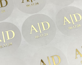 Wedding Monogram Envelope Stickers, Foil Printed Monogram Stickers, Monogram Envelope Seals, Wedding Envelope Seals, Frosted Wedding Sticker