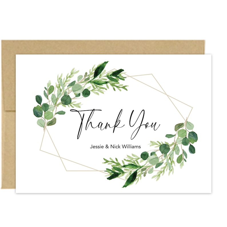 Greenery Personalized Thank You Cards, Greenery Wedding Thank You Cards, Personalized Thank You Cards, Greenery Note Cards Printed Thank You image 2