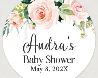 Lovely Blush Floral Favor Stickers Personalized Stickers Favor Stickers Printed Stickers Printed Favor Stickers Custom Stickers