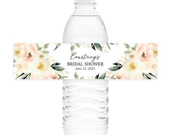 Blush Ivory Floral Water Bottle Labels Printed Water Bottle Labels Waterproof Water Bottle Labels