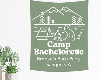 Camp Bachelorette Personalized Backdrop, Summer Camp Bachelorette Party Banner, Customized Camping Bach Party Banner Backdrop