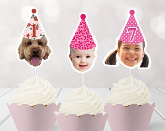 Face Photo Cupcake Toppers, Custom Face Cupcake Toppers, Custom Face Treat Toppers, Pet Photo Cupcake Toppers, Dog Photo Cupcake - 24 ct.