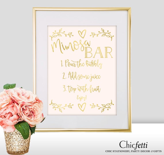 Wedding Decor Mimosa Bar Reception Sign Wedding DIY Real Foil Gold Wedding Wedding Sign Mimosa Sign