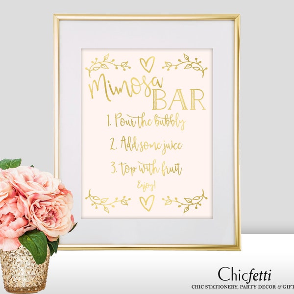 Mimosa Bar Sign Mimosa Bar Wedding Sign Gold Mimosa Bar Gold Wedding Decorations Bridal Shower Mimosa Bar Sign Gold Rose Gold