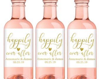 Happily Ever After Mini Wine Bottle Labels Happily Ever After Wine Bottle Labels Silver Foil Wine Bottle Labels Gold Foil Wine Bottle