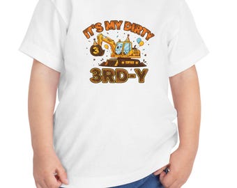 Excavator Birthday Shirt Toddler Dirty 3rd-y Construction Graphic cream tee dump truck party