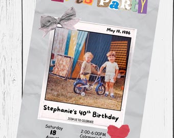 Personalized 40th Birthday Invitation Digital Template Retro Polaroid Design 80s Party Invite