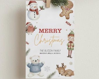 Editable Christmas Gift Tag Template Digital Canva Download Cute Holiday Printable Label Christmas Treat Tag Minimalist Holiday Favor Tag