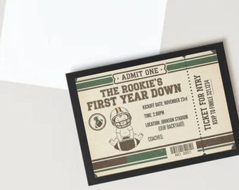 Editable Football Birthday Invitation, First Year Down, Football Birthday, First Birthday Invite, Boy 1st Birthday, Game Om, Canva Template
