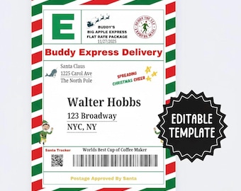 EDITABLE Elf Shipping Label, North Pole Delivery Tags, Santa Mail, Official Santa Delivery Tag, Elf Arrival Package, North Pole Sticker