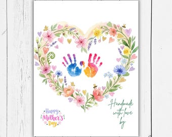 Valentine Mother's day craft handprint art birthday activity floral bouquet grandma flower DIY kids children toddler baby printable keepsake