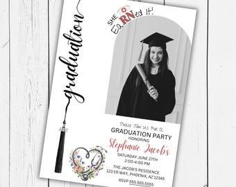 Nurse Graduation Invitation Template She EaRNed It Nursing School Party Invite Editable