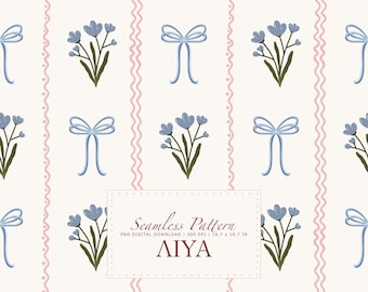 Coquette Bluebell strik naadloze streeppatroon digitale download, vintage lint herhalende bloemenprint, stoffen behang briefpapier, handgetekende