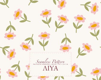 Roze madeliefje ditsy naadloze patroon digitale download, weide bloemen herhalen, vintage stoffen behang plakboekpapier, handgetekende, png