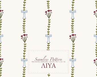 Coquette botanische streep naadloze patroon digitale download, vintage lint wijnstok herhalen print, stoffen behang briefpapier, handgetekende png