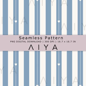 May include: Seamless pattern design with vertical stripes in light blue and off-white, and small white hearts. The text "Seamless Pattern" and "AIYA" are included. The image dimensions are 42.4 x 42.4 cm.