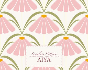 Art Nouveau waaierbloem schelpvormig naadloos patroon, digitale download, botanisch herhalend, stofbehang, scrapbook, PNG voor commercieel gebruik