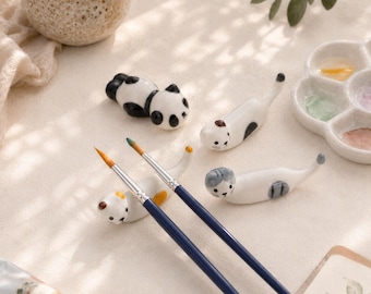 Aesthetic Ceramic Desk Decor Pen Rest Set,Cute Animal Fruit Pencil Writing Brush Rack,Personalized Kawaii Office Organizer Gift for Desk