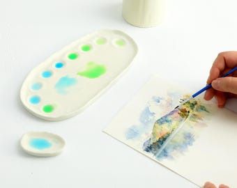 Fathers Day Handmade Ceramic Paint Palette,Personalized Ceramic Watercolor Palette,Painter set,Brush Holder,Art Supplies,Gift for Painter