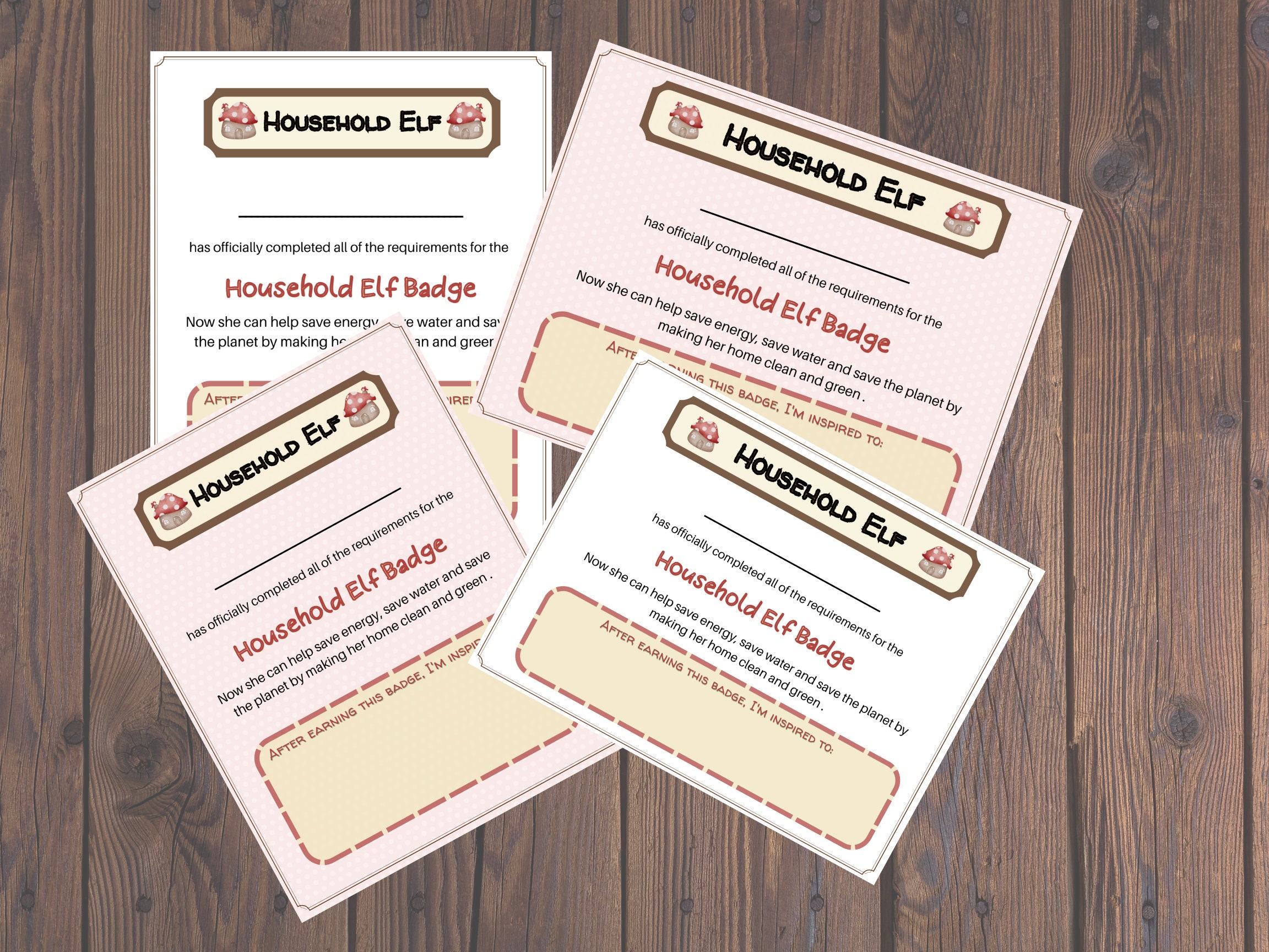 Household Elf Badge Certificate Etsy