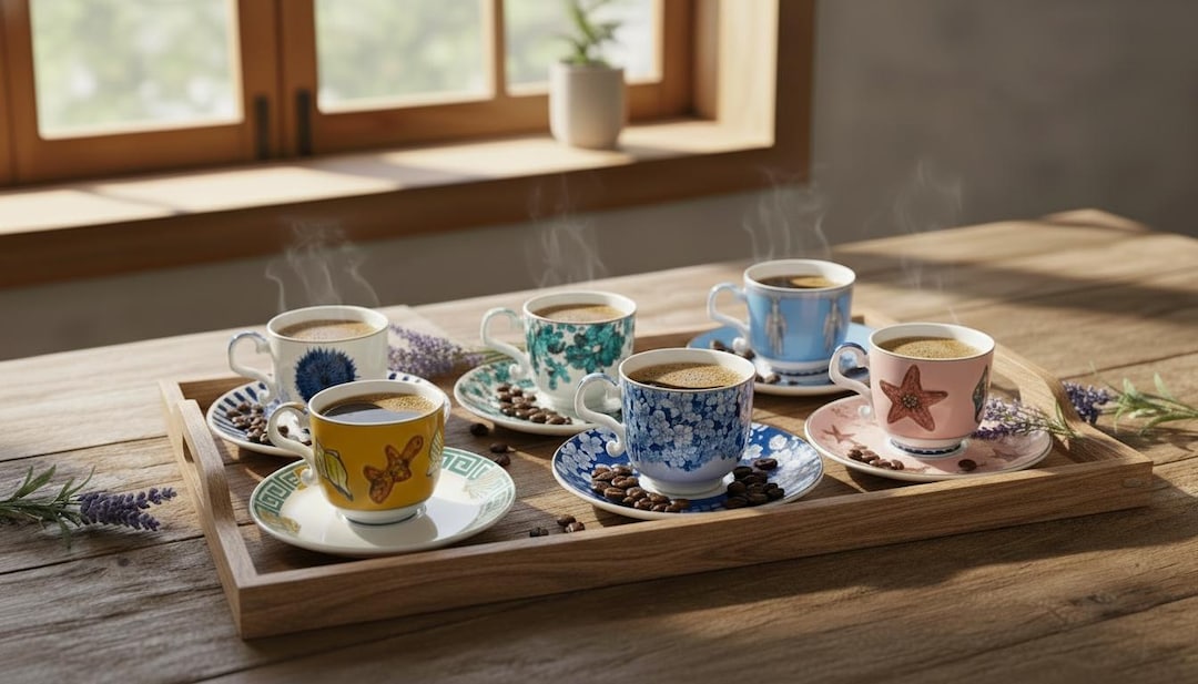Bone Porcelain Turkish Coffee Cup Set – 6 Espresso Mugs & Saucers ...