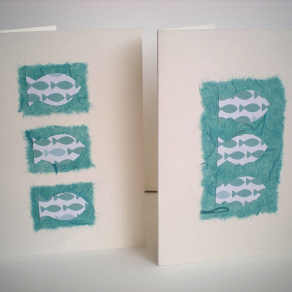 SALE 40% OFF Sea Life 2-Card Set Handmade Fish Sea Animal Aqua