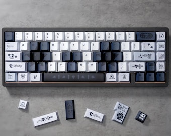 Angry Panda Keycap-set | Popthema zwart-wit | PBT-kersenprofiel met 132 toetsen | Vetgedrukte grafische toetsenbordset