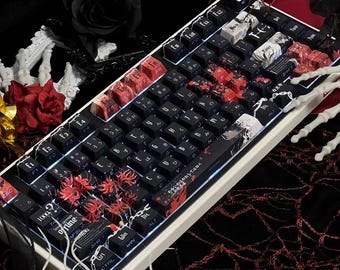 Juego de teclas Tokyo Ghoul Kaneki Ken / Estilo One-Eyed Ghoul / 129 teclas PBT Cherry Profile / Impresión frontal y lateral / Retroiluminación