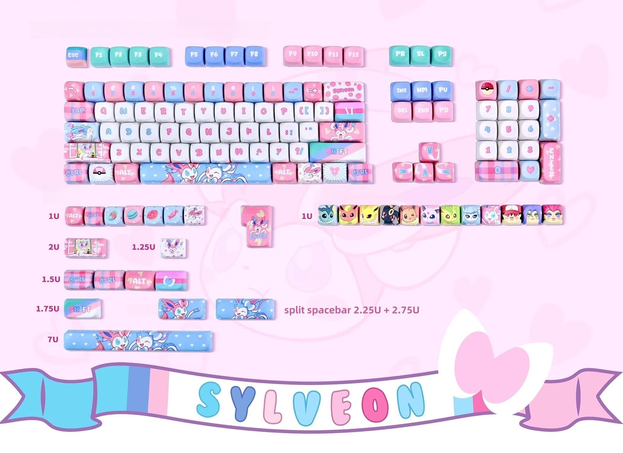 Sylveon Inspired Keycap Set | Fairy Pokémon Style Keyboard Keycaps | Eevee-inspired Aesthetic ...
