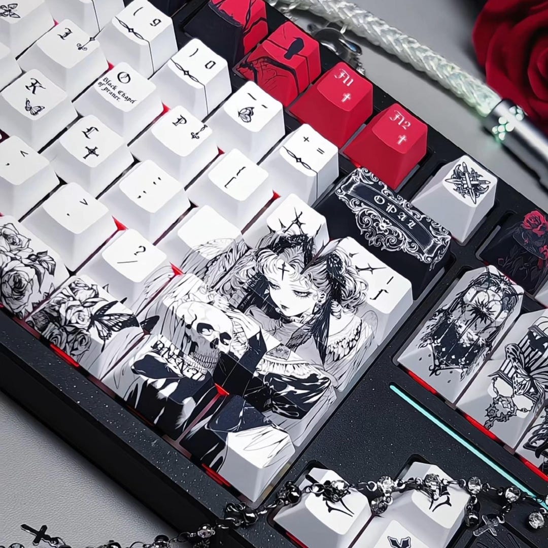 Gothic Fragment Keycap Set | Memento Mori Inspired | 124 Keys PBT Cherry Profile | Ink Bleed Film Grain Aesthetic - Etsy