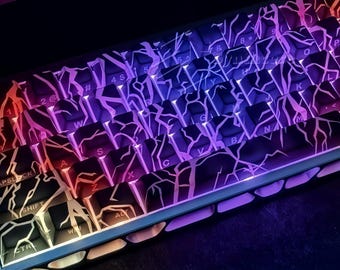 Voltaic Thunder Keycap Set – Lightning Pulse & Electric Flow Design | PBT-kersenprofiel met 137 toetsen | Aan de zijkant bedrukte toetsen met RGB-achtergrondverlichting
