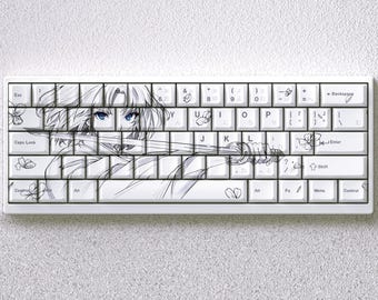 Japanse anime-lijnkunsttoetsenset – zwart-wit, minimalistisch thema 'Silent Blade', mechanische toetsenbordtoetsen PBT Cherry Profile