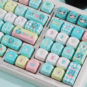 Hatsune Miku Inspired Keycap Set | Chibi Anime Keyboard Keycaps | 125 Keys PBT MOA Profile | Custom Mechanical Keyboard Keycaps image 5