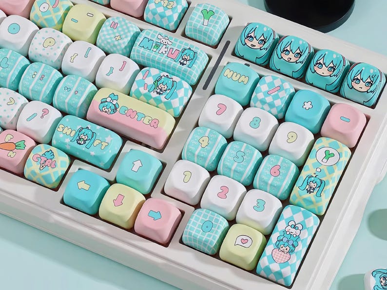 Hatsune Miku Inspired Keycap Set | Chibi Anime Keyboard Keycaps | 125 Keys PBT MOA Profile | Custom Mechanical Keyboard Keycaps image 5