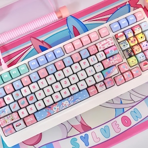 Sylveon Inspired Keycap Set | Fairy Pokémon Style Keyboard Keycaps | Eevee-Inspired Aesthetic | 133 Keys PBT MOA Profile image 5