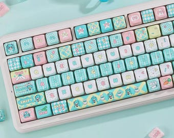 Op Hatsune Miku geïnspireerde keycap-set | Chibi Anime-toetsenbordtoetsen | PBT MOA-profiel met 125 toetsen | Aangepaste mechanische toetsenbordtoetsen