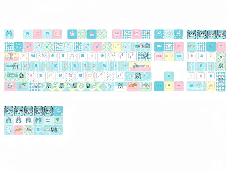 Hatsune Miku Inspired Keycap Set | Chibi Anime Keyboard Keycaps | 125 Keys PBT MOA Profile | Custom Mechanical Keyboard Keycaps image 10