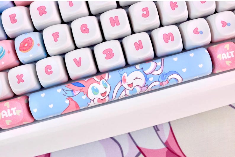 Sylveon Inspired Keycap Set | Fairy Pokémon Style Keyboard Keycaps | Eevee-Inspired Aesthetic | 133 Keys PBT MOA Profile image 7
