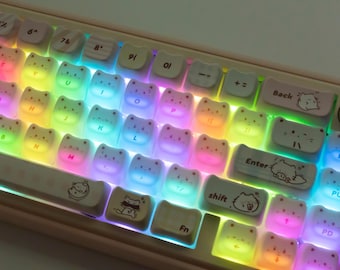 Candy Cat-toetsenbordset | 134 toetsen PBT+PC MAO-profiel | Doorschijnend | Porselein-jade touch-afwerking