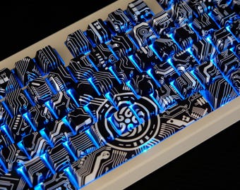 Cyber Circuit-toetsenset | Zwart printplaatontwerp | PBT-kersenprofiel 148 toetsen | Bedrukte mechanische toetsenborden met RGB-achtergrondverlichting