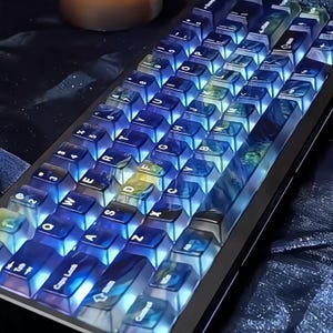 Sternenklare Nacht Keycap Set | Von Van Gogh inspiriertes durchscheinendes Design | PC Cherry Profil Vollständiges Set