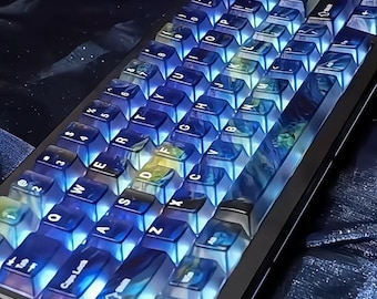 Starry Night Keycap Set | Van Gogh Inspired Translucent Design | PC Cherry Profile Full Set